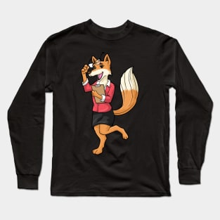 Beautiful fox as a secretary with glasses & notebook Long Sleeve T-Shirt
